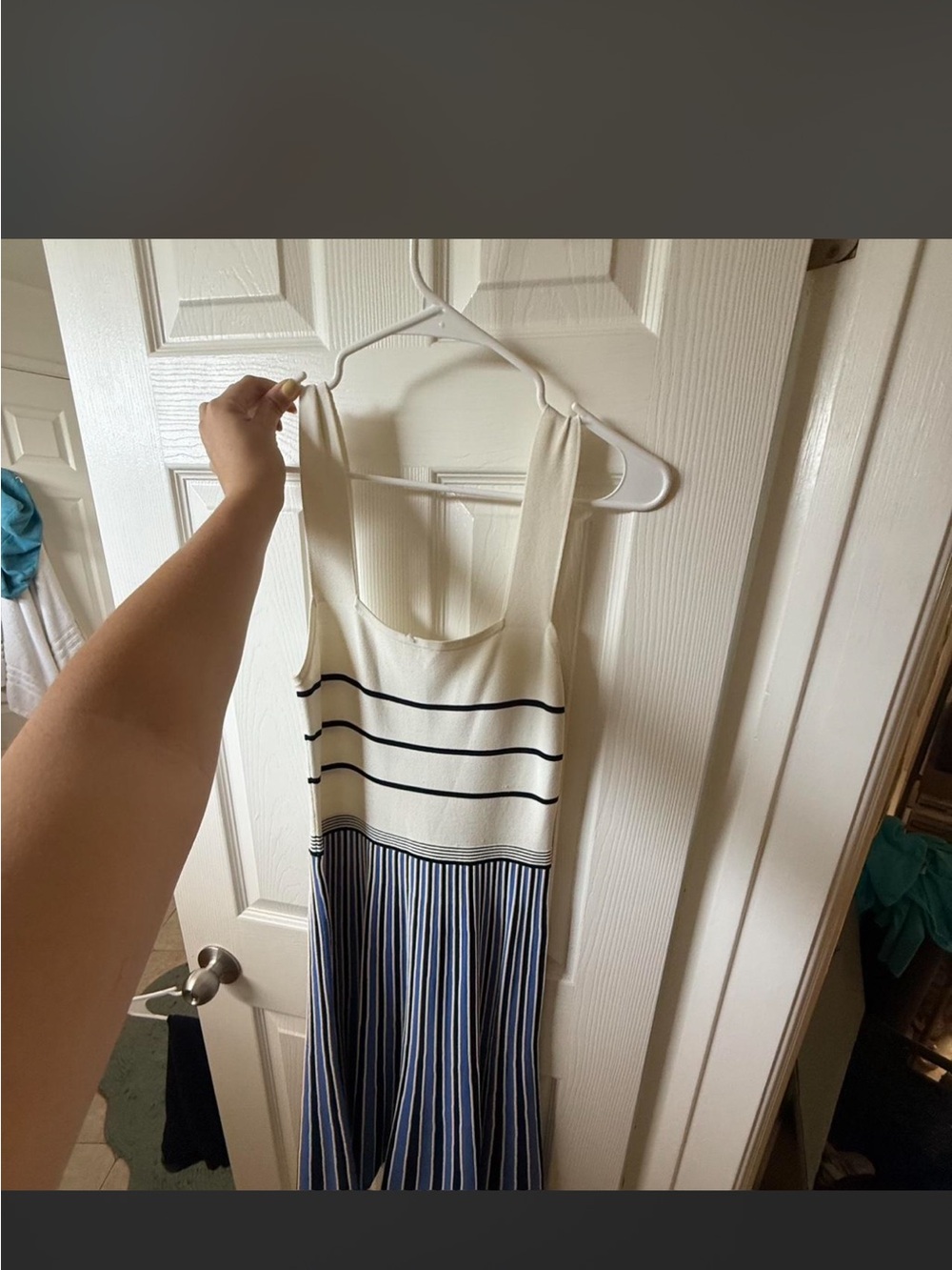 Diane Von Furstenberg Cream and Navy Striped Sleeveless Midi Dress